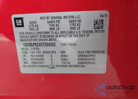 2015 Chevrolet Silverado 1500 Ls from USA, damaged, VIN 1GCRCPECXFZ359032